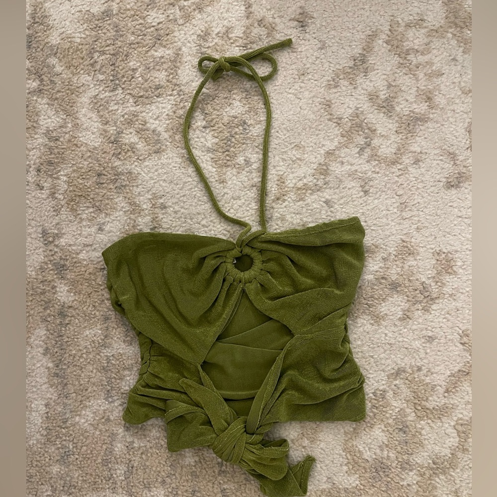 Princess Polly Green Halter Top with Stomach Cut Out
